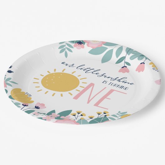 Onze kleine zonneboho Floral Birthday Papieren Bordje (Gekanteld)