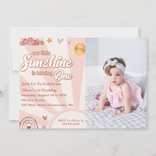 Onze Kleine Zonneschijn 1e Verjaardag Regenboog Fo Kaart (Voorkant)