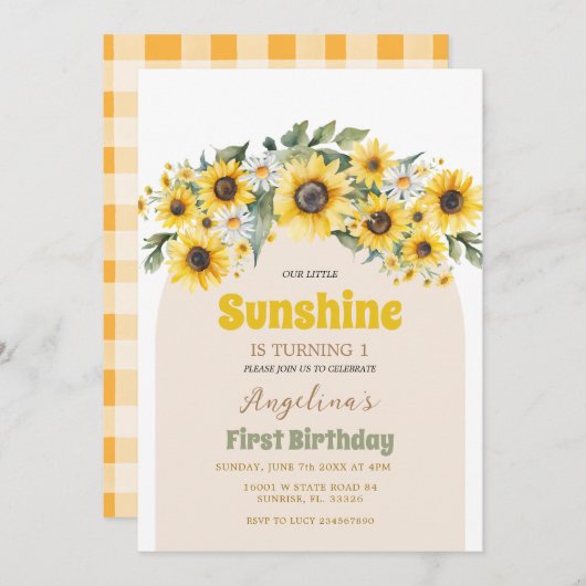 Onze Kleine Zonneschijn 1e Verjaardagsfeestuitnodi Kaart (Voorkant / Achterkant)