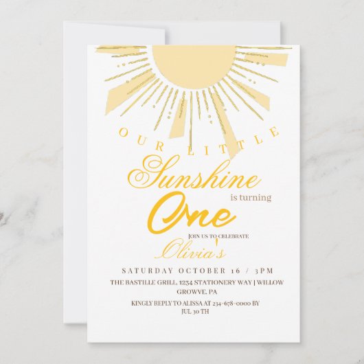Onze kleine zonneschijn 1ste verjaardag kaart (Voorkant)