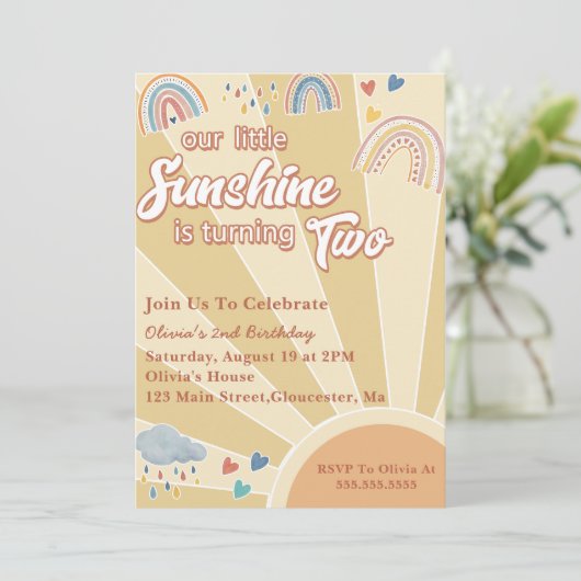 Onze kleine zonneschijn 2e verjaardag regenboog fe kaart (Staand voorkant)