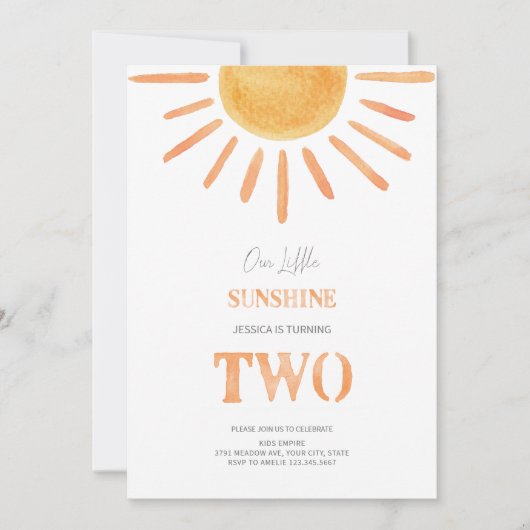 Onze kleine zonneschijn 2e verjaardag uitnodiging (Voorkant)