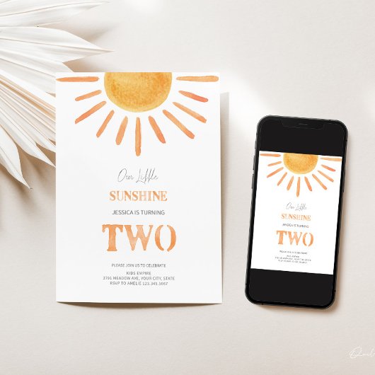 Onze kleine zonneschijn 2e verjaardag uitnodiging