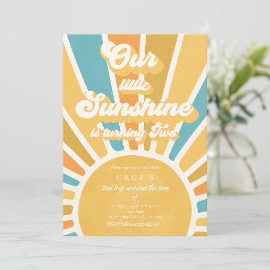 Onze Kleine Zonneschijn 2e Verjaardagsfeest Retro  Kaart (Staand voorkant)