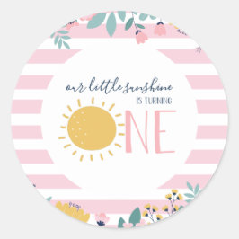 Onze Kleine Zonneschijn Bloemstuk, Roze Streep Ver Ronde Sticker