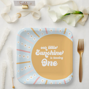 Onze Kleine Zonneschijn boho bloemige eerste verja Papieren Bordje