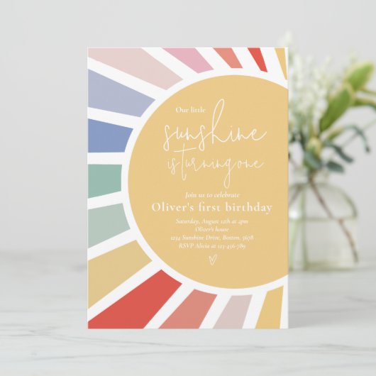Onze kleine zonneschijn Boho regenboog 1e verjaard Kaart (Staand voorkant)