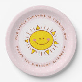 Onze kleine zonneschijn draait een meisje verjaard papieren bordje (Voorkant)