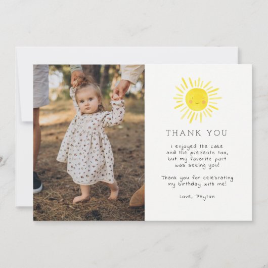 Onze kleine zonneschijn eerste verjaardag foto dan bedankkaart (Voorkant)