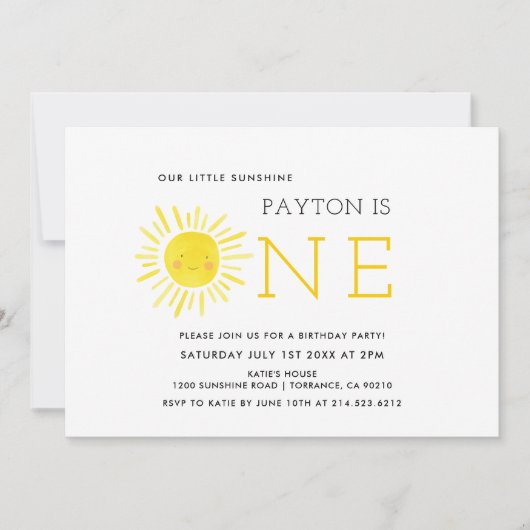 Onze Kleine Zonneschijn Eerste Verjaardagsfeestje Kaart (Voorkant)