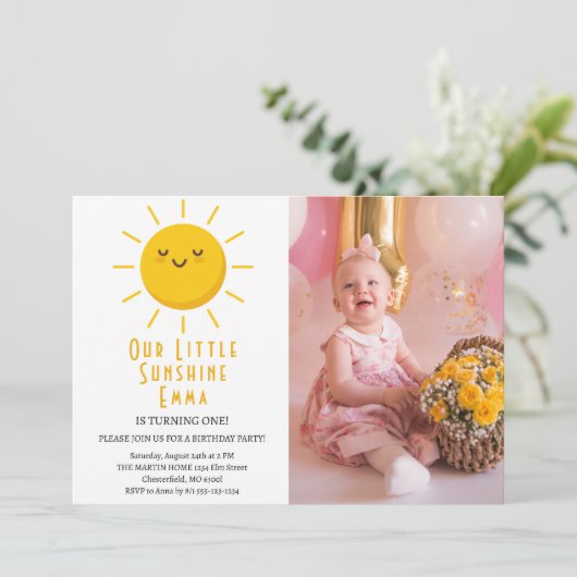 Onze Kleine Zonneschijn Eerste Verjaardagsfeestje  Kaart (Staand voorkant)