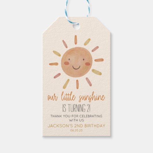 Onze Kleine Zonneschijn Gele Zon Verjaardagsfeestj Cadeaulabel (Voorkant)