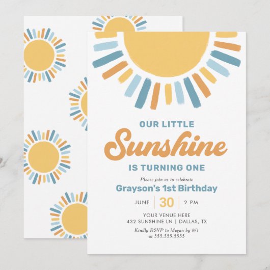 Onze kleine zonneschijn jongen 1e verjaardag kaart (Voorkant / Achterkant)