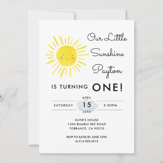 Onze kleine zonneschijn meisje 1e verjaardag feest kaart (Voorkant)