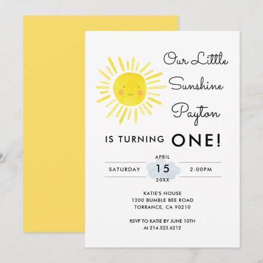 Onze kleine zonneschijn meisje 1e verjaardag feest kaart (Voorkant / Achterkant)