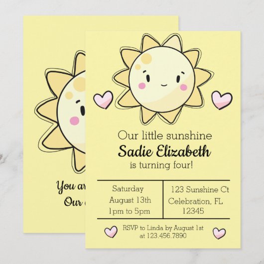 Onze kleine zonneschijn meisjes gele verjaardag kaart (Voorkant / Achterkant)