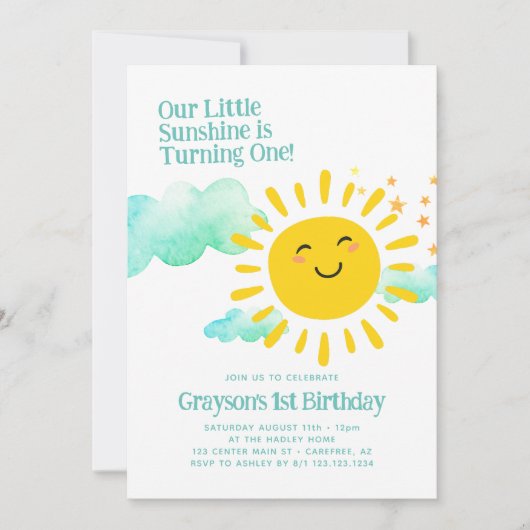 Onze Kleine Zonneschijn Moderne 1e Verjaardag Kaart (Voorkant)