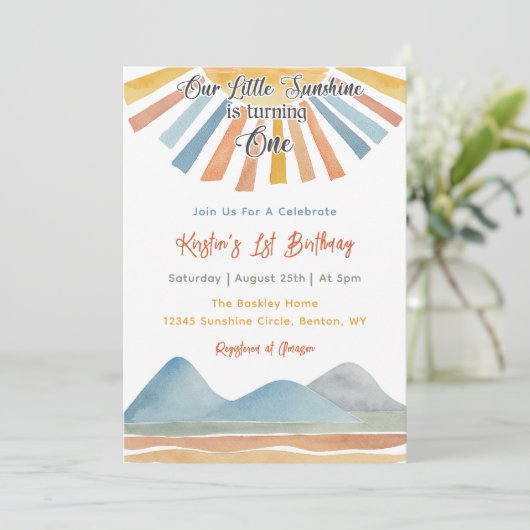 Onze Kleine Zonneschijn Regenboog 1e Verjaardagsfe Kaart (Staand voorkant)