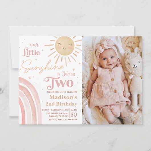 Onze kleine zonneschijn regenboog 2e verjaardag fo kaart (Voorkant)