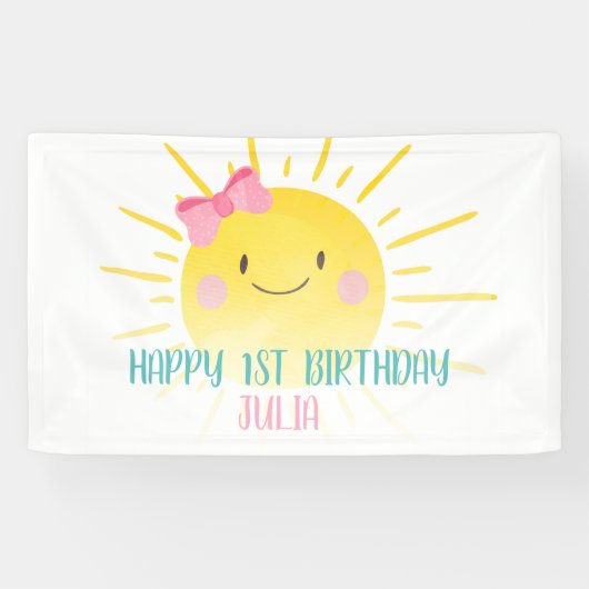 Onze kleine zonneschijn roze meisje verjaardag ach spandoek (Horizontaal)