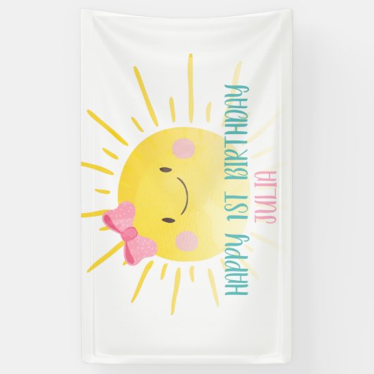 Onze kleine zonneschijn roze meisje verjaardag ach spandoek (Verticaal)