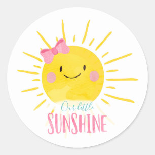 Onze Kleine Zonneschijn Roze Strik Zon Cupcake Top Ronde Sticker