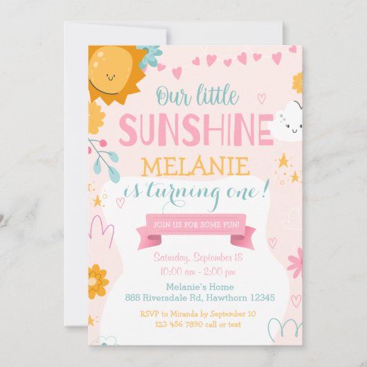 Onze kleine zonneschijn schattig roze meisje eerst kaart (Voorkant)