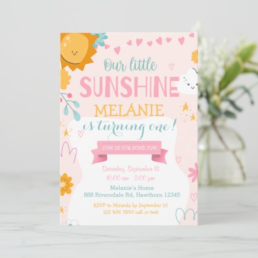 Onze kleine zonneschijn schattig roze meisje eerst kaart (Staand voorkant)