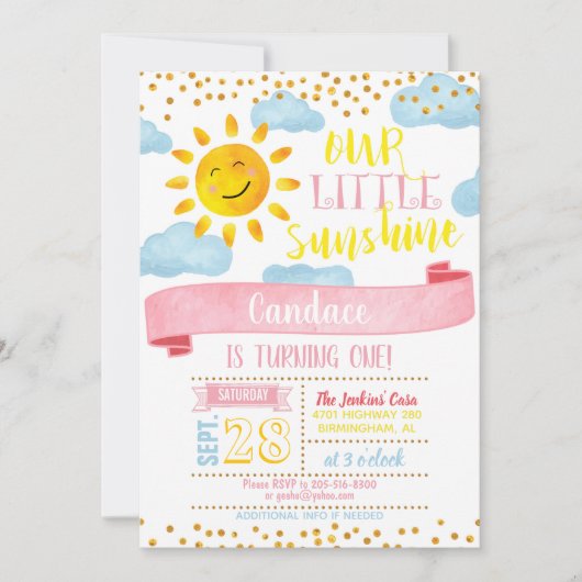 Onze Kleine Zonneschijn Verjaardag Uitnodiging - G (Voorkant)