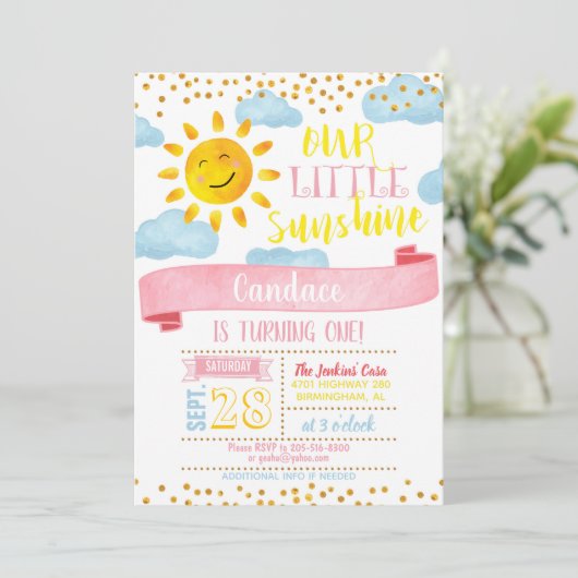 Onze Kleine Zonneschijn Verjaardag Uitnodiging - G (Staand voorkant)