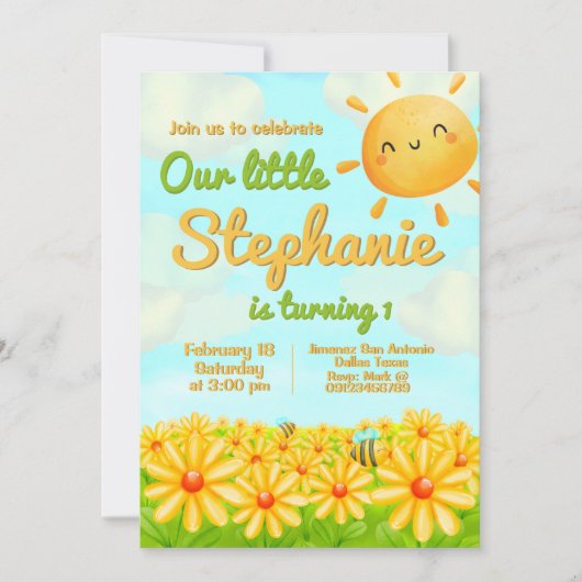 Onze kleine zonneschijn - voorjaarsuitnodiging kaart (Voorkant)