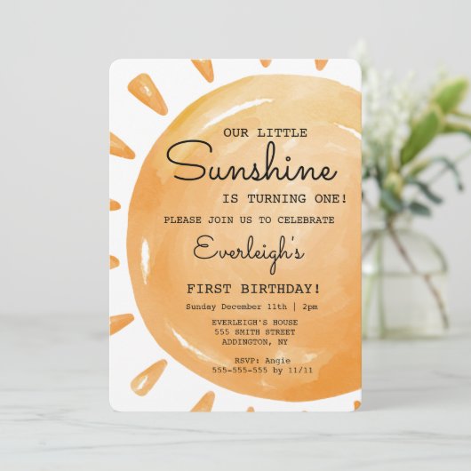 Onze kleine zonneschijn wordt 1, 1e verjaardag kaart (Staand voorkant)