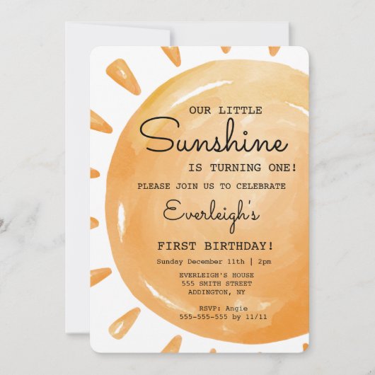 Onze kleine zonneschijn wordt 1, 1e verjaardag kaart (Voorkant)