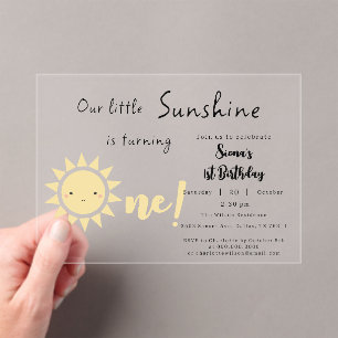 Onze Kleine Zonneschijn wordt één Cute Verjaardag Acryl Uitnodigingen