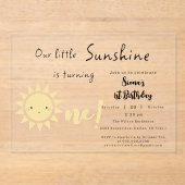 Onze kleine zonneschijn wordt een schattige verjaa acryl uitnodigingen (Voorkant)