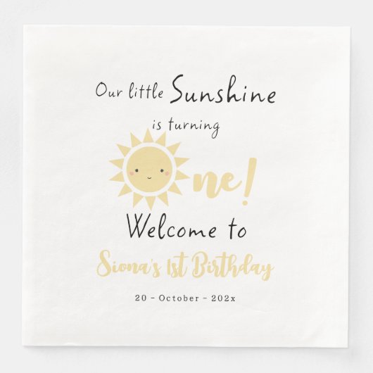 Onze kleine zonneschijn wordt een schattige verjaa servet (Voorkant)