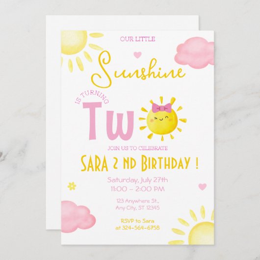 ONZE KLEINE ZONNESCHIJN WORDT TWEE JAAR KAART (Voorkant / Achterkant)