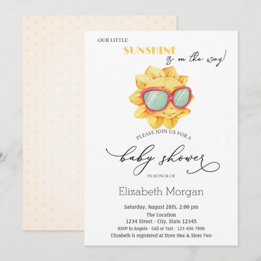 Onze kleine zonneschijn, zon, Stippen uitnodiging (Voorkant / Achterkant)