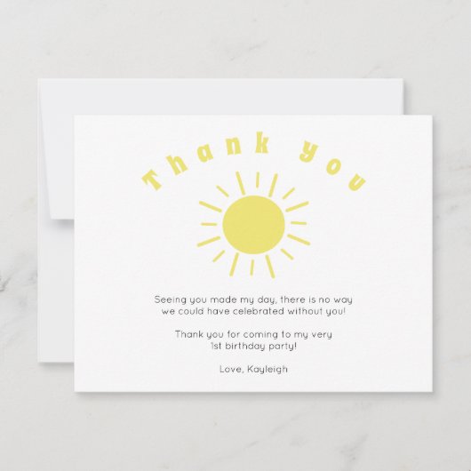 Onze kleine zonneschijndag Dank je wel. Bedankkaart (Voorkant)