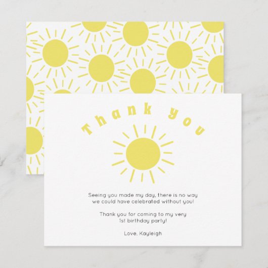 Onze kleine zonneschijndag Dank je wel. Bedankkaart (Voorkant / Achterkant)