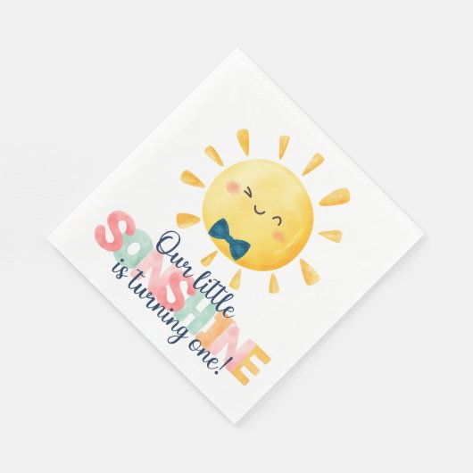 Onze kleine zonnetje eerste verjaardag uitnodiging servet (Hoek)
