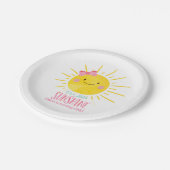 Onze kleine zonnige Girl Pink Bow Sun Summer Party Papieren Bordje (Gekanteld)