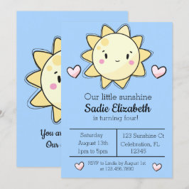 Onze kleine zonnige meisjes Blue Birthday-uitnodig Kaart