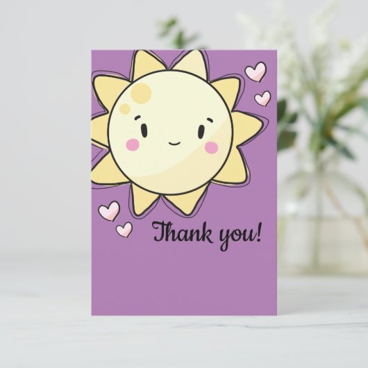 Onze kleine zonnige meisjes Paars Bedankkaart (Staand voorkant)