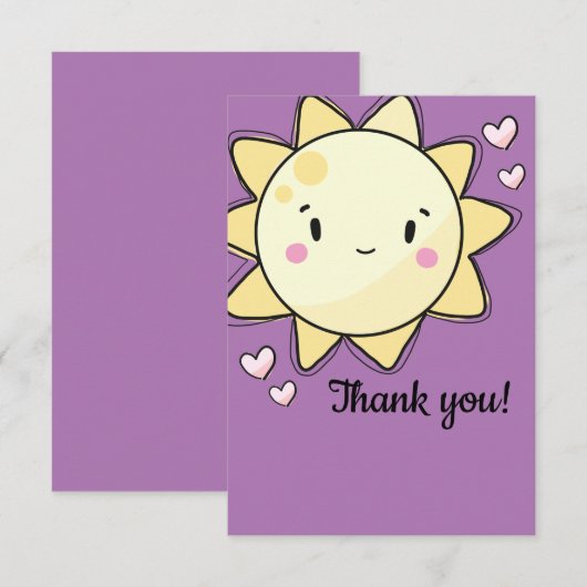 Onze kleine zonnige meisjes Paars Bedankkaart (Voorkant / Achterkant)