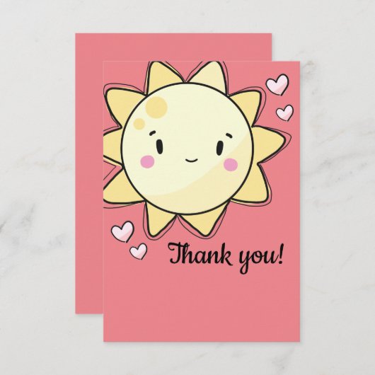 Onze kleine zonnige meisjes Roze Hartelijk dank Bedankkaart (Voorkant / Achterkant)