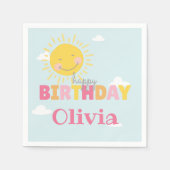 Onze kleine zonnige roze gelukkige verjaardag elke servet (Voorkant)