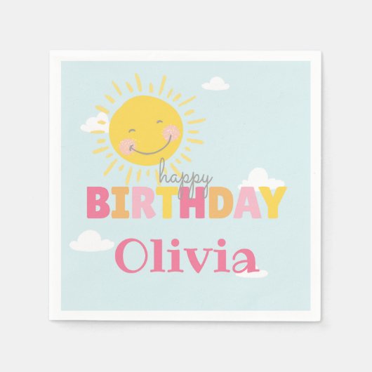 Onze kleine zonnige roze gelukkige verjaardag elke servet (Voorkant)