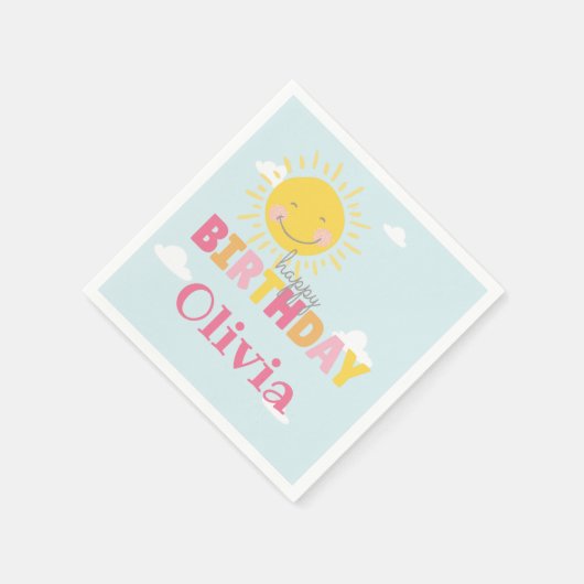 Onze kleine zonnige roze gelukkige verjaardag elke servet (Hoek)