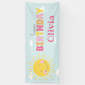 Onze kleine zonnige roze gelukkige verjaardag elke spandoek (Verticaal)